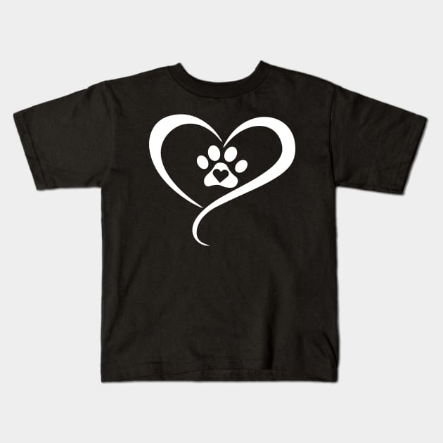 Cute Dog Paw Print Heart Gift For Dog Lover Kids T-Shirt by BUBLTEES